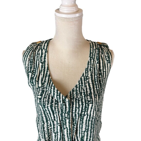 Anthropologie ETT TWA Sleeveless Romper Women's Size 0 Green & White Pockets - Picture 3 of 16